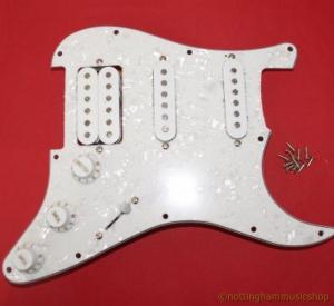 STRATOCASTER ELECTRIC GUITAR PICKGUARD HSS WHITE PEARL LOADED WHITE PARTS